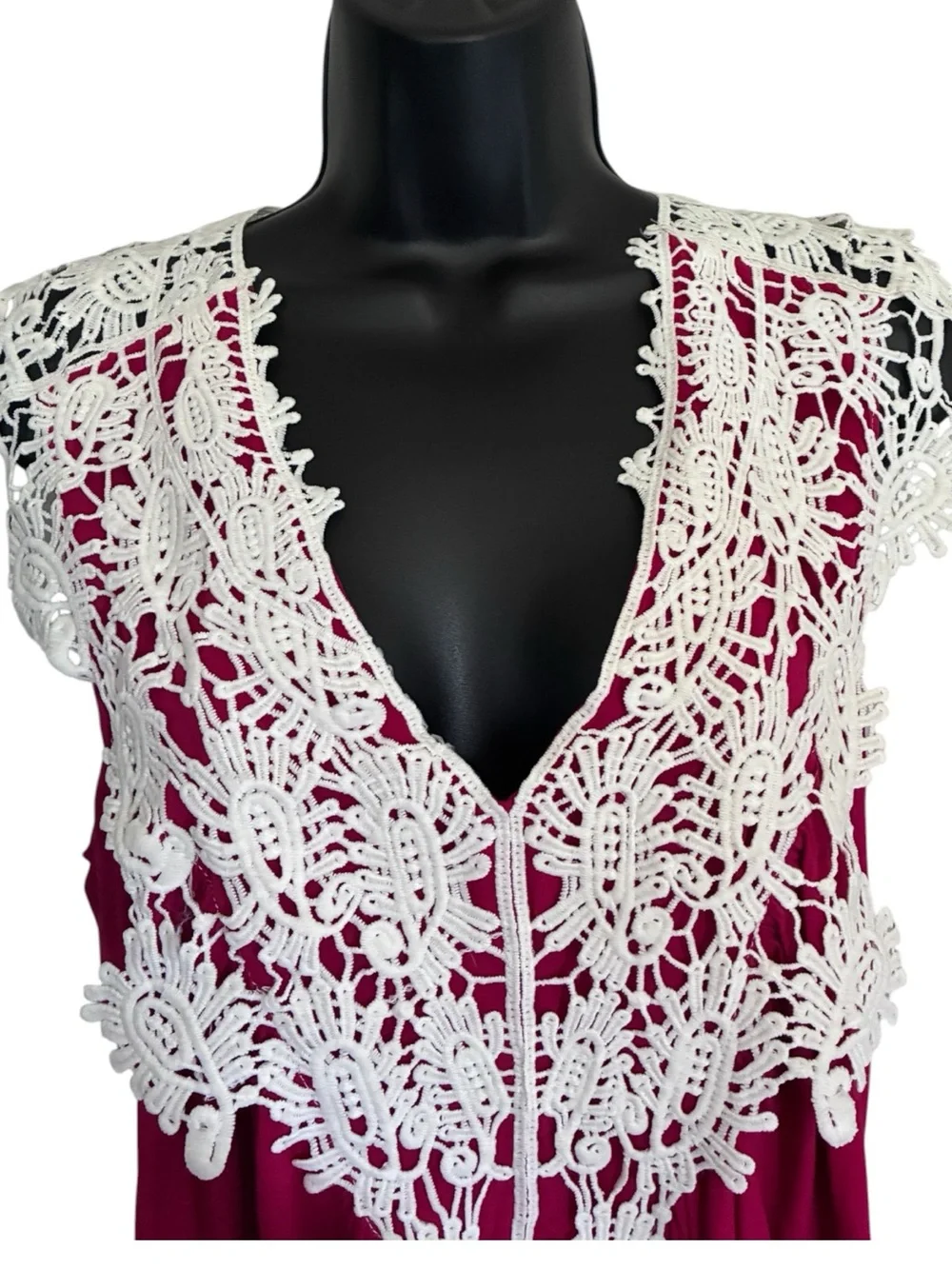 Wrangler Western Rodeo Summer Crochet Lace Yoke Magenta Sleeveless Tunic Sz L